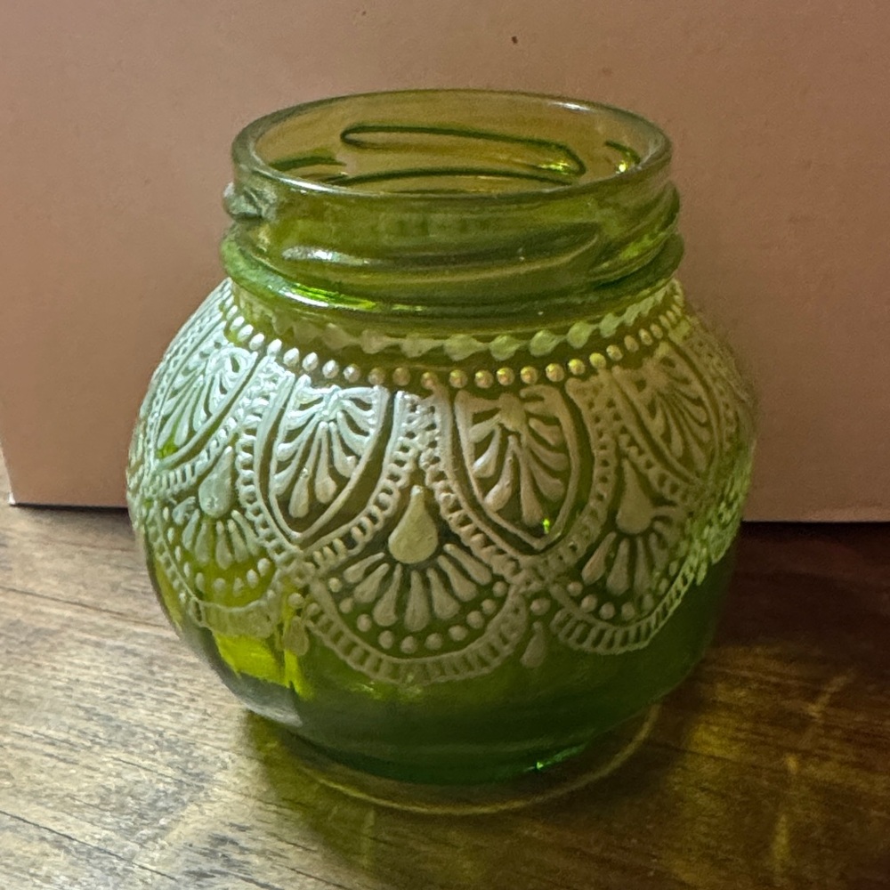 Hand painted Green Decorative Glass Jar